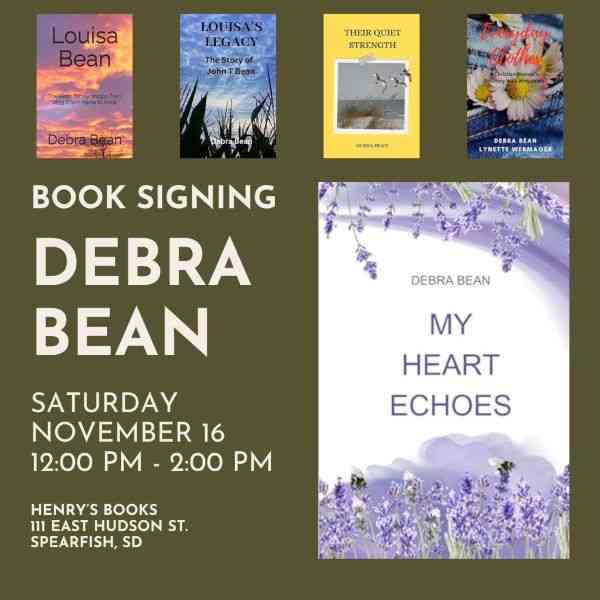 Book Signing, Debra Bean, Book Launch, Black Hills, South Dakota, Spearfish, Henry's Books