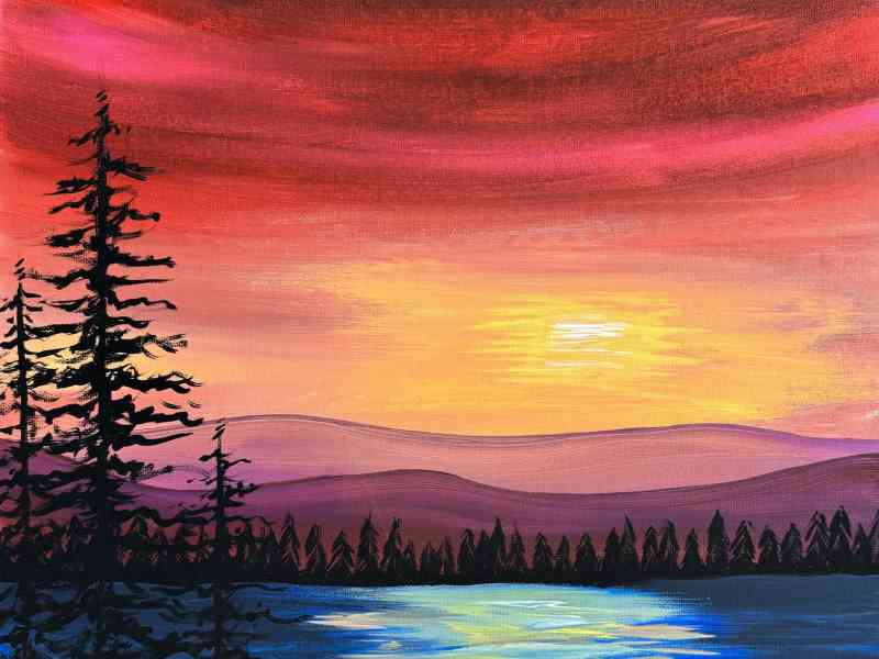 Spearfish, South Dakota, Black Hills, Alexandria Hanson Art & Design, Black Hills Sunset, Sip-n-Paint